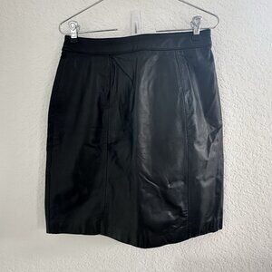 Vtg 90s Byrnes&Baker Black Genuine Leather Mini Pencil Skirt Sz 8 Biker Mobwife